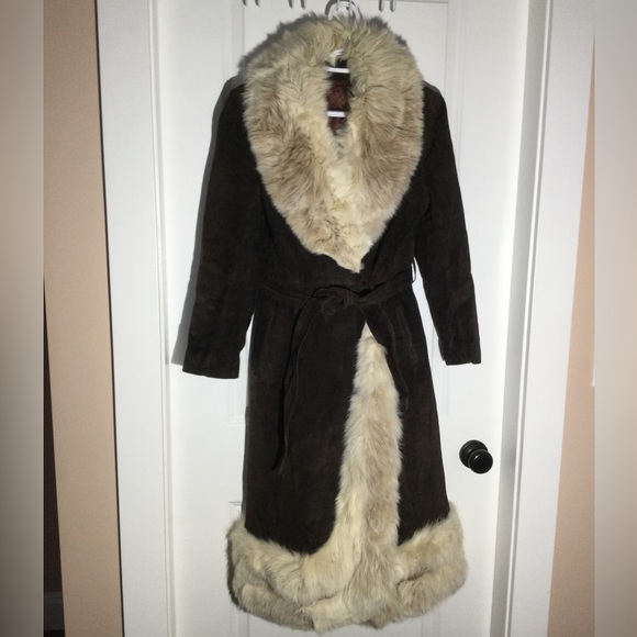 Vintage suede and fur duster long jacket - Picture 2 of 11